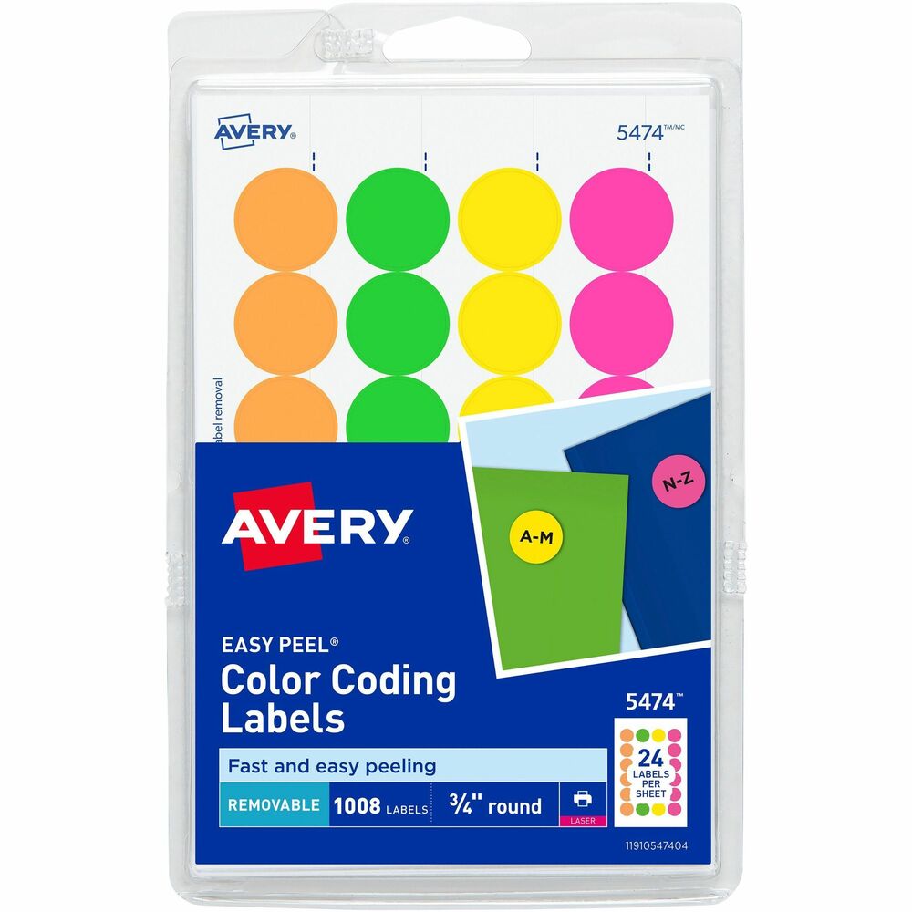 Image of Avery Color-coding Labels, 3/4" Round,1008/PK, Neon AST