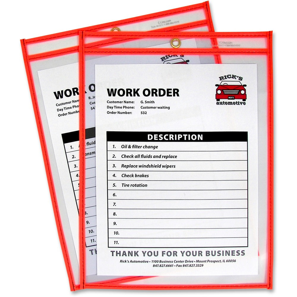 Image of C-Line Shop Ticket Holder, 9"x12", Metal Eyelet, Neon Orange