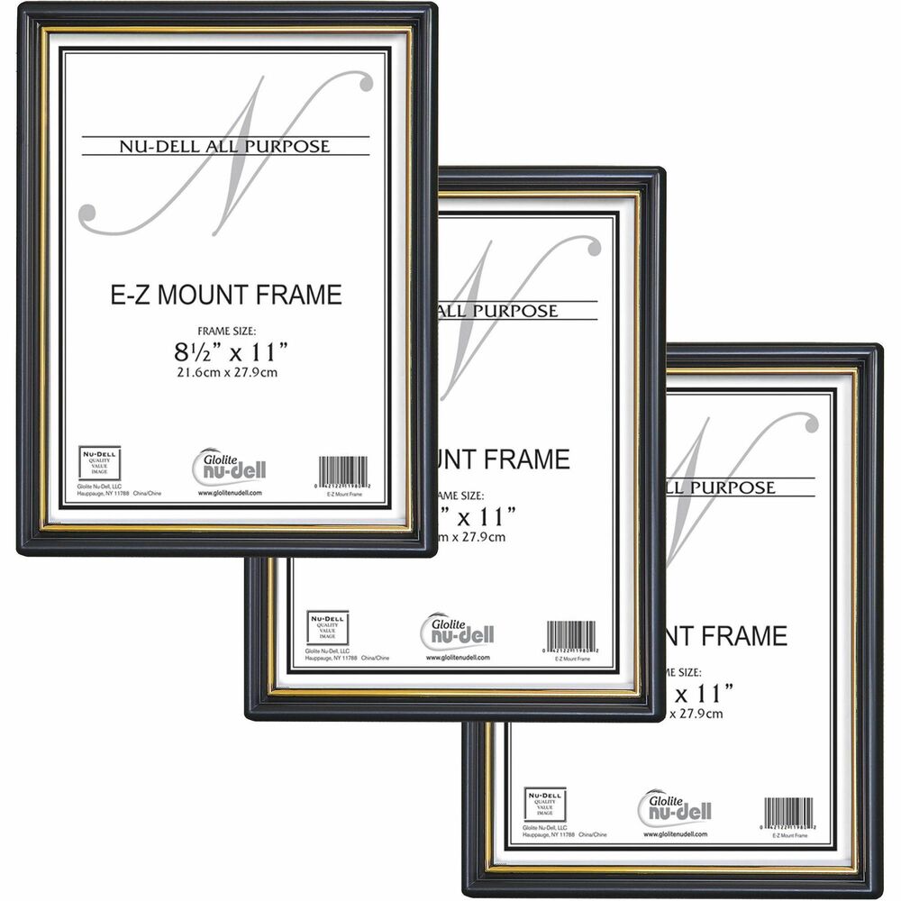 Image of Glolite Nudell LLC Document Frame, Easy Slide-In Feature, 8-1/2"x11", 3/PK, BK