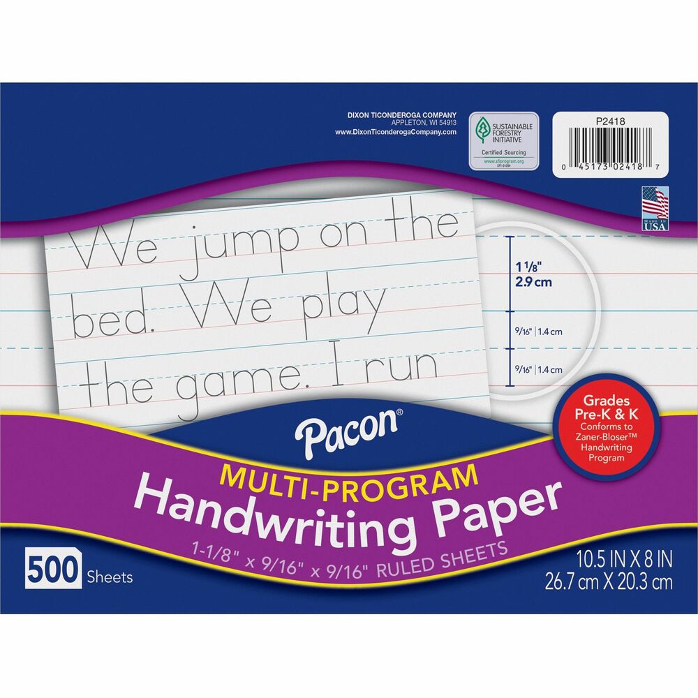 Image of Pacon Handwriting Paper,f/Pre-K&K,10-1/2"x8",1-1/8" Rld,500/RM,WE