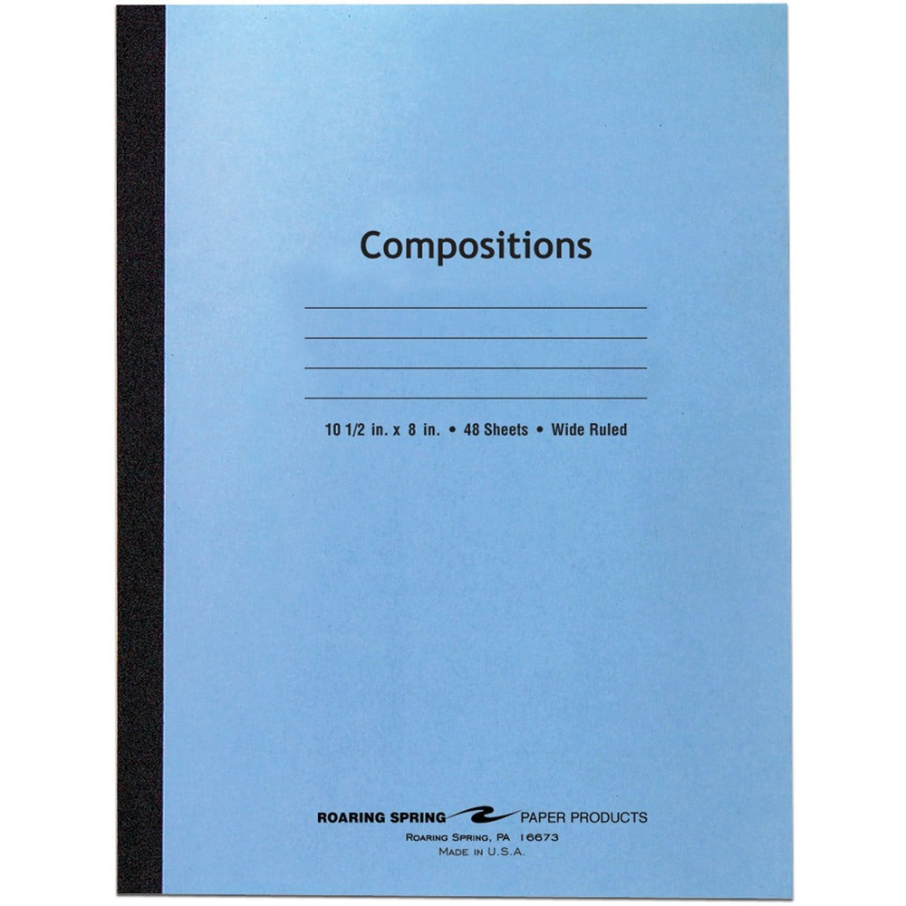 Image of Roaring Spring Paper Products Composition Book,Wide Ruled,10-1/2"x8",48 Sheets,Blue Cover