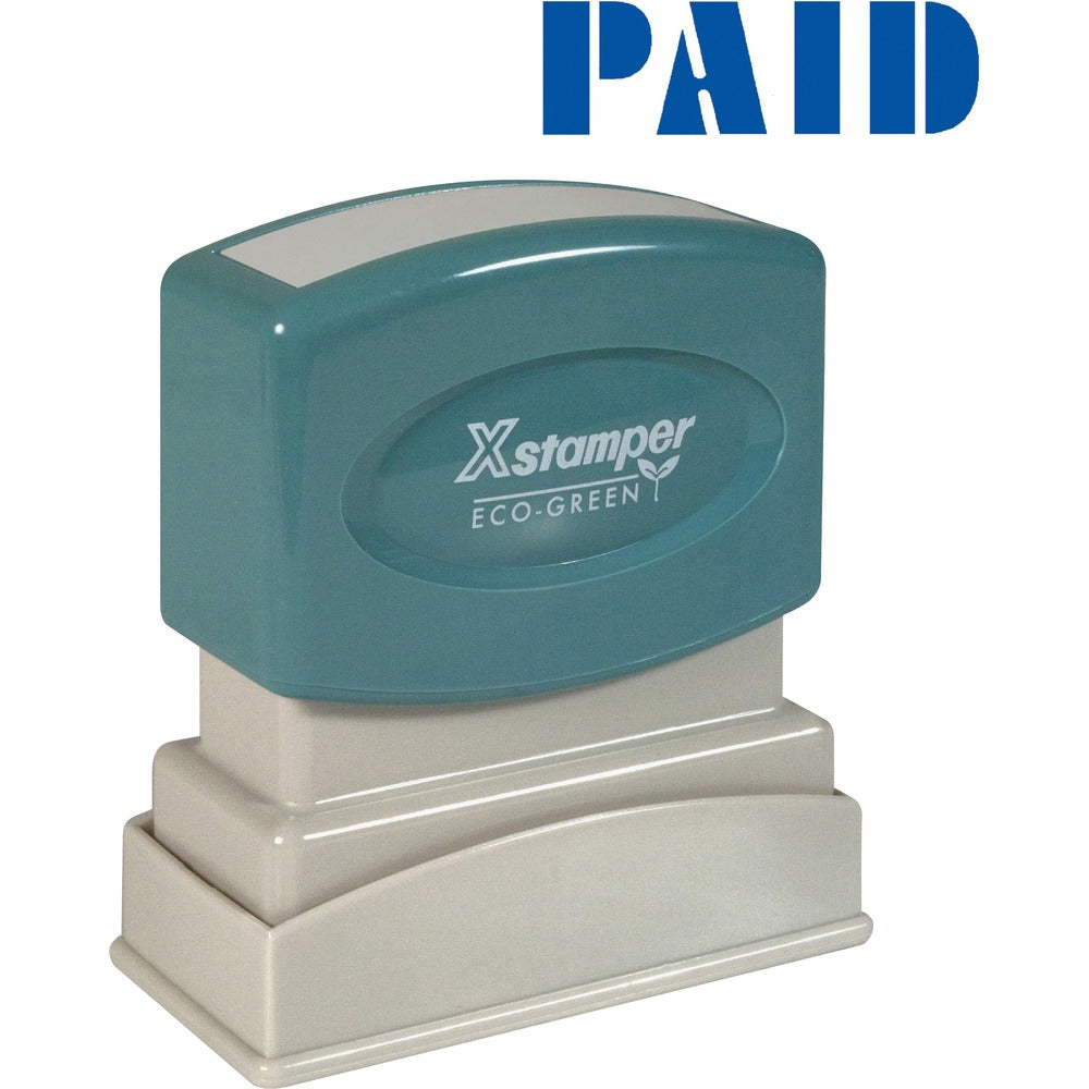 Image of Shachihata Inc "Paid" Ink Stamp, 1/2"x1-5/8", Blue Ink