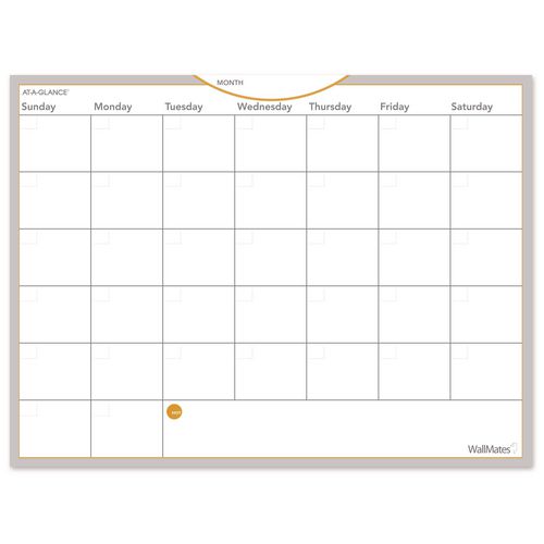 Image of AT-A-GLANCE® Wallmates Self-Adhesive Dry Erase Monthly Planning Surfaces, 24 X 18, White/gray/orange Sheets, Undated