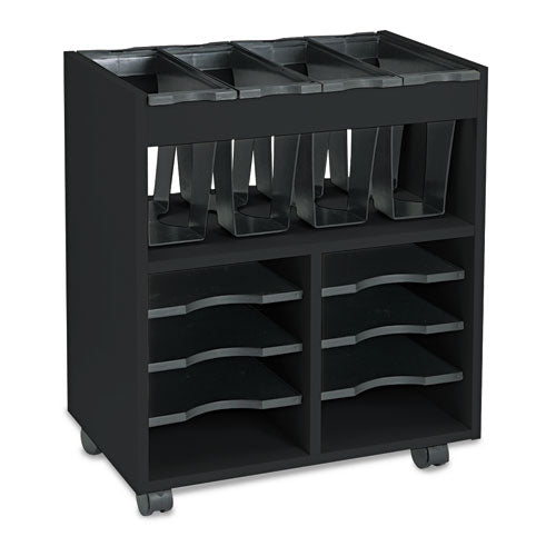 Image of Safco® Go Cart Mobile File, Engineered Wood, 8 Shelves, 4 Bins, 14.5" x 21.5" x 26.25", Black