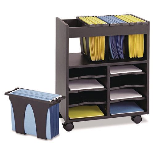 Image of Safco® Go Cart Mobile File, Engineered Wood, 8 Shelves, 4 Bins, 14.5" x 21.5" x 26.25", Black