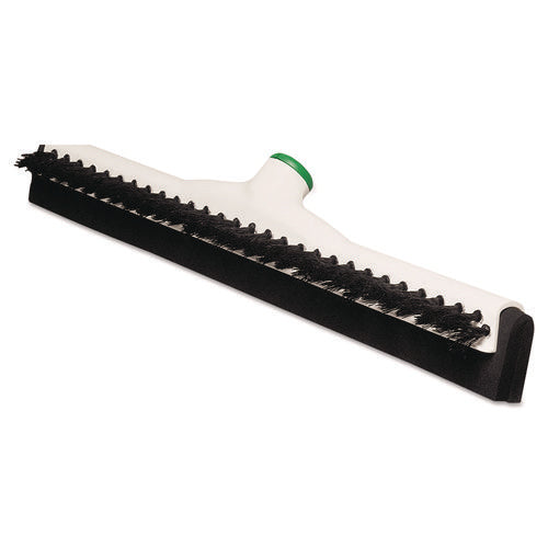 Image of Unger® Sanitary Brush with Squeegee, Black Polypropylene Bristles, 18" Brush, Moss Plastic Handle