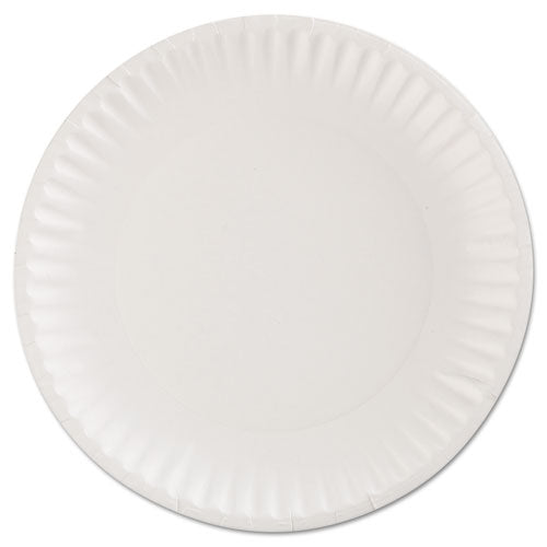 Image of AJM Packaging Corporation Gold Label Coated Paper Plates, 9" Dia, White, 100/pack, 10 Packs/carton