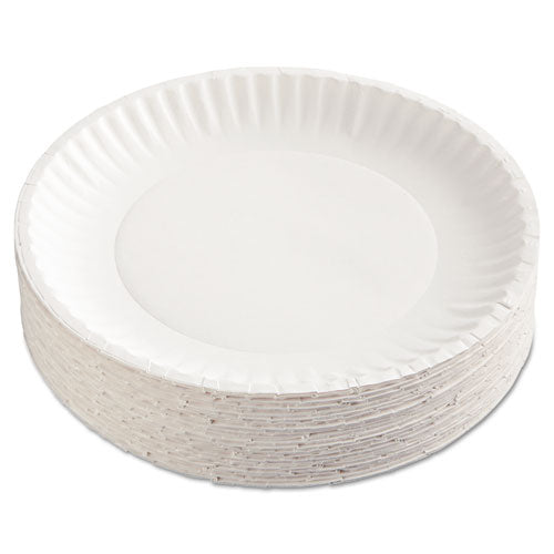 Image of AJM Packaging Corporation Gold Label Coated Paper Plates, 9" Dia, White, 100/pack, 10 Packs/carton