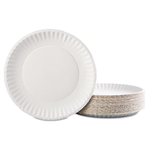 Image of AJM Packaging Corporation Gold Label Coated Paper Plates, 9" Dia, White, 100/pack, 10 Packs/carton