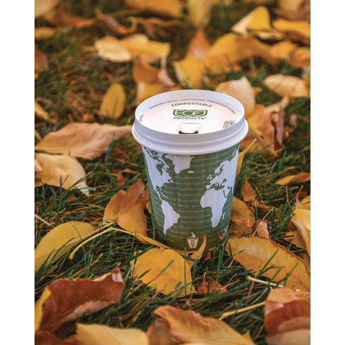 Image of Eco-Products® World Art Renewable and Compostable Insulated Hot Cups, 12 oz, Paper, Brown/White, 40/Pack, 15 Packs/Carton