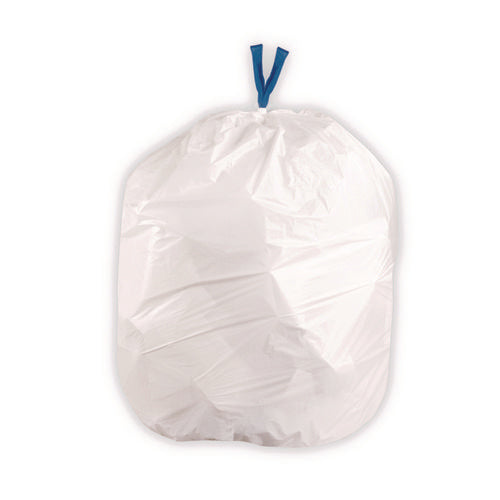 Image of BlueCollar Drawstring Trash Bags, Drawstring, 13 gal, 24" x 28", White, 40 Bags/Roll, 2 Rolls/Box
