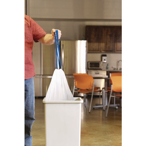 Image of BlueCollar Drawstring Trash Bags, Drawstring, 13 gal, 24" x 28", White, 40 Bags/Roll, 2 Rolls/Box