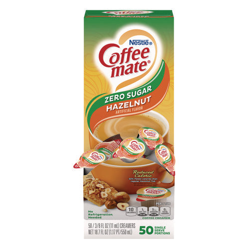 Image of Coffee mate® Liquid Coffee Creamer, Zero Sugar Hazelnut, 0.38 oz Mini Cups, 50/Box, 4 Boxes/Carton
