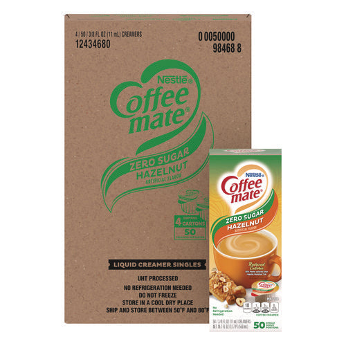 Image of Coffee mate® Liquid Coffee Creamer, Zero Sugar Hazelnut, 0.38 oz Mini Cups, 50/Box, 4 Boxes/Carton