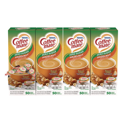 Image of Coffee mate® Liquid Coffee Creamer, Zero Sugar Hazelnut, 0.38 oz Mini Cups, 50/Box, 4 Boxes/Carton