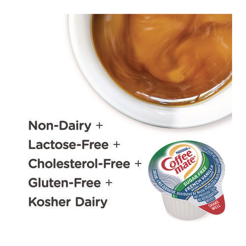 Image of Coffee mate® Liquid Coffee Creamer, Zero Sugar French Vanilla, 0.38 oz Mini Cups, 50/Box, 4 Boxes/Carton