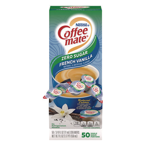 Image of Coffee mate® Liquid Coffee Creamer, Zero Sugar French Vanilla, 0.38 oz Mini Cups, 50/Box, 4 Boxes/Carton