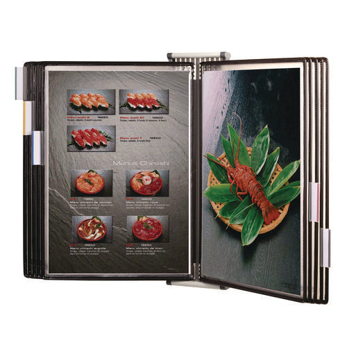 Image of djois® by Tarifold Wall Unit Reference Starter Set with Antimicrobial Display Pockets, 10 Panels with Black Borders, White Base