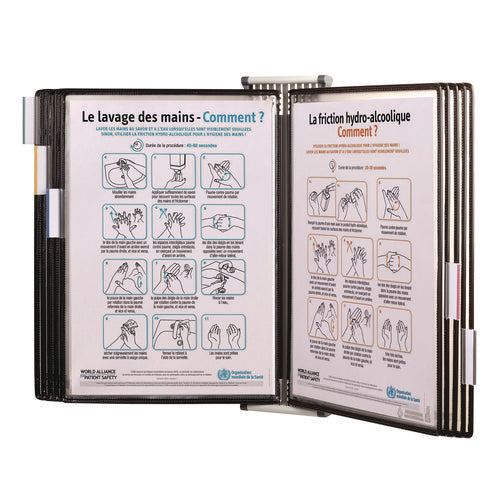 Image of djois® by Tarifold Wall Unit Reference Starter Set with Antimicrobial Display Pockets, 10 Panels with Black Borders, White Base