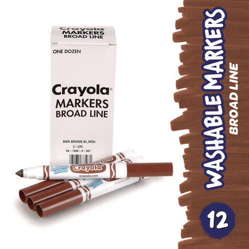 Image of Crayola® Broad Line Washable Markers, Broad Bullet Tip, Brown, 12/box