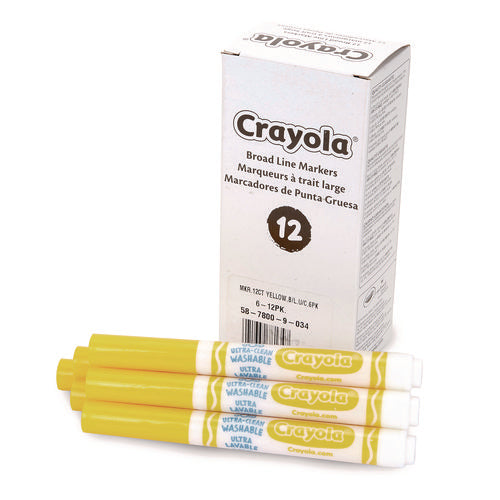 Image of Crayola® Broad Line Washable Markers, Broad Bullet Tip, Yellow, 12/box