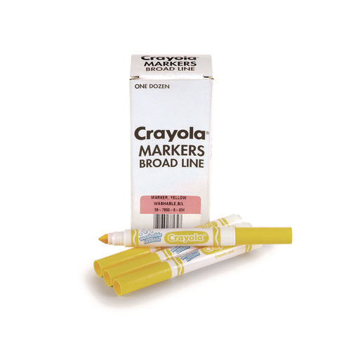 Image of Crayola® Broad Line Washable Markers, Broad Bullet Tip, Yellow, 12/box