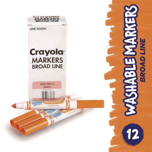 Image of Crayola® Broad Line Washable Markers, Broad Bullet Tip, Orange, 12/box