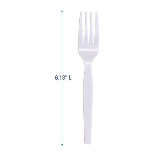 Image of Boardwalk® Mediumweight Polystyrene Cutlery, Fork, Plastic, White, 100/Box, 10 Boxes/Carton
