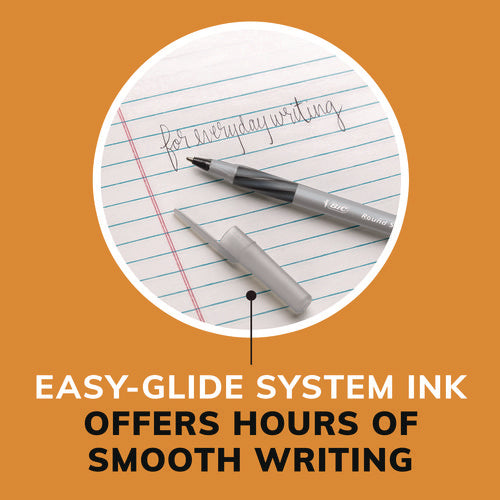 Image of BIC® Round Stic Grip Xtra Comfort Ballpoint Pen, Stick, Fine 0.8 Mm, Black Ink, Gray/black Barrel, Dozen