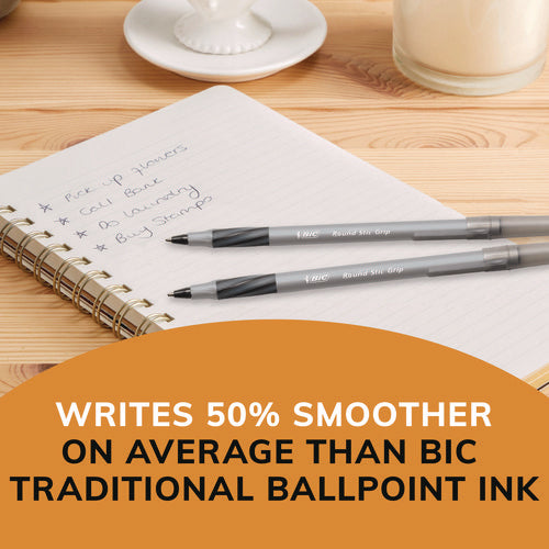 Image of BIC® Round Stic Grip Xtra Comfort Ballpoint Pen, Stick, Fine 0.8 Mm, Black Ink, Gray/black Barrel, Dozen