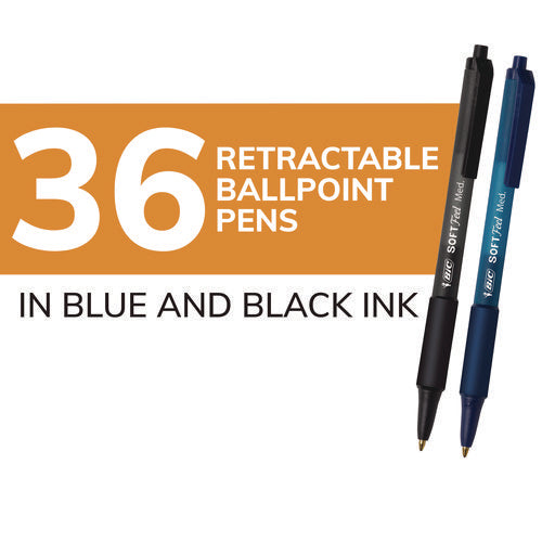 Image of BIC® Soft Feel Ballpoint Pen Value Pack, Retractable, Medium 1 Mm, Black Ink, Black Barrel, 36/pack