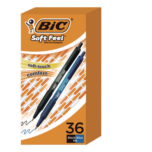Image of BIC® Soft Feel Ballpoint Pen Value Pack, Retractable, Medium 1 Mm, Black Ink, Black Barrel, 36/pack
