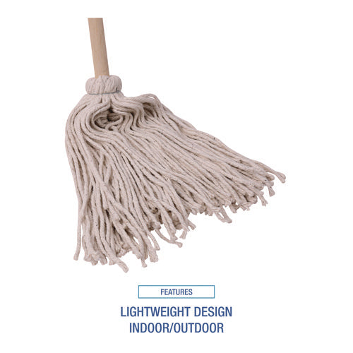 Image of Boardwalk® Handle/Deck Mops, #20 White Cotton Head, 54" Natural Wood Handle