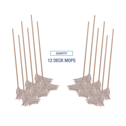 Image of Boardwalk® Handle/Deck Mops, #20 White Cotton Head, 54" Natural Wood Handle