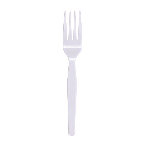 Image of Boardwalk® Mediumweight Polystyrene Cutlery, Fork, Plastic, White, 100/Box, 10 Boxes/Carton