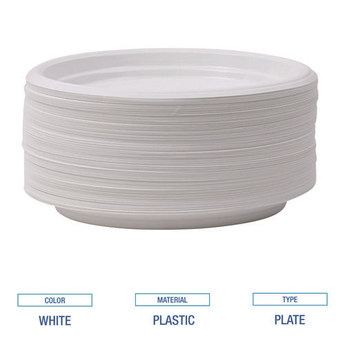 Image of Boardwalk® Hi-Impact Plastic Dinnerware, Plate, 9" Dia, White, 500/carton