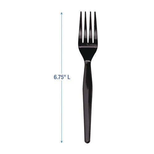 Image of Boardwalk® Heavyweight Polystyrene Cutlery, Fork, Plastic, Black, 1,000/Carton