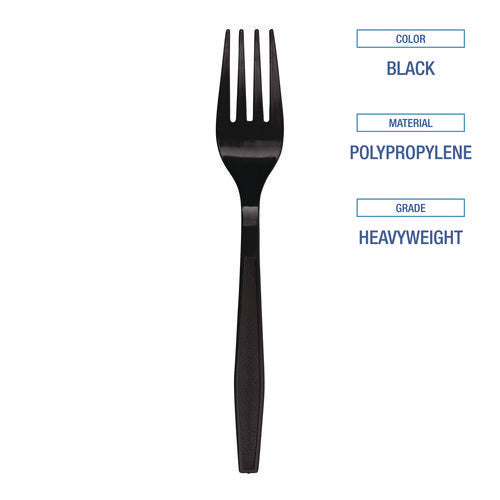 Image of Boardwalk® Heavyweight Polypropylene Cutlery, Fork, Plastic, Black, 1,000/Carton