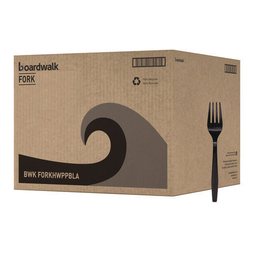 Image of Boardwalk® Heavyweight Polypropylene Cutlery, Fork, Plastic, Black, 1,000/Carton