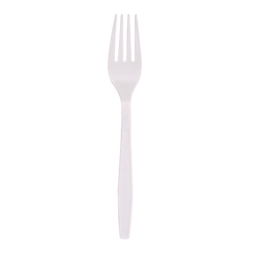 Image of Boardwalk® Heavyweight Polypropylene Cutlery, Fork, Plastic, White, 1,000/Carton