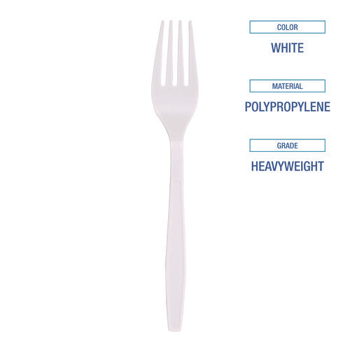 Image of Boardwalk® Heavyweight Polypropylene Cutlery, Fork, Plastic, White, 1,000/Carton