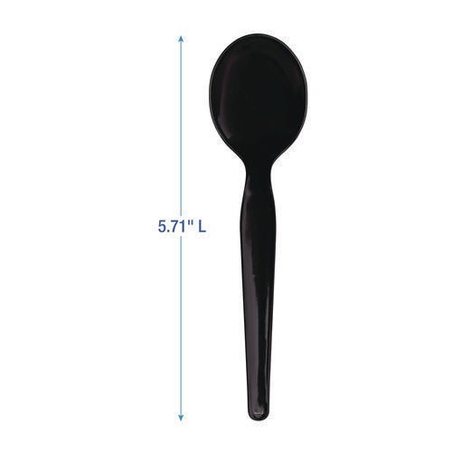Image of Boardwalk® Heavyweight Wrapped Polystyrene Cutlery, Soup Spoon, Plastic, Black, 1,000/Carton