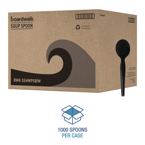 Image of Boardwalk® Heavyweight Wrapped Polystyrene Cutlery, Soup Spoon, Plastic, Black, 1,000/Carton
