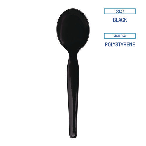 Image of Boardwalk® Heavyweight Wrapped Polystyrene Cutlery, Soup Spoon, Plastic, Black, 1,000/Carton
