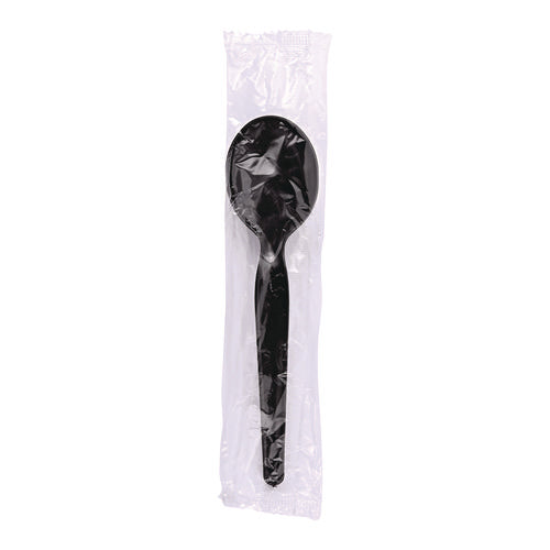 Image of Boardwalk® Heavyweight Wrapped Polystyrene Cutlery, Soup Spoon, Plastic, Black, 1,000/Carton
