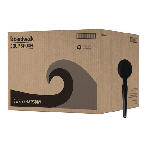 Image of Boardwalk® Heavyweight Wrapped Polystyrene Cutlery, Soup Spoon, Plastic, Black, 1,000/Carton