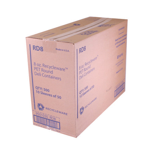 Image of Fabri-Kal® Recycleware Round Deli Container, 8 oz, 4.6" Diameter x 1.7" h, Clear, Plastic, 500/Carton