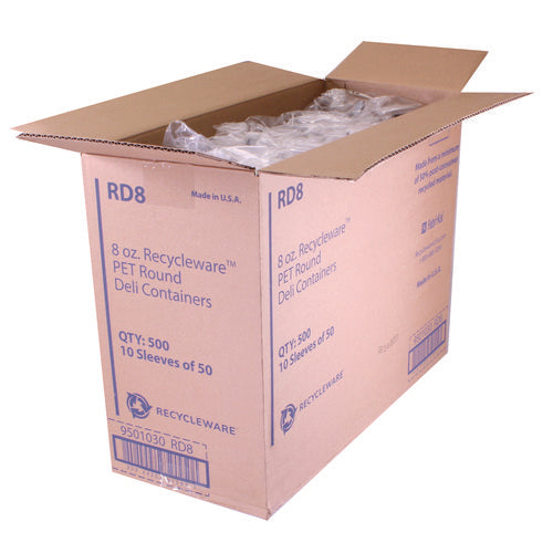Image of Fabri-Kal® Recycleware Round Deli Container, 8 oz, 4.6" Diameter x 1.7" h, Clear, Plastic, 500/Carton