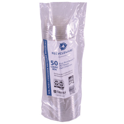 Image of Fabri-Kal® Recycleware Round Deli Container, 8 oz, 4.6" Diameter x 1.7" h, Clear, Plastic, 500/Carton