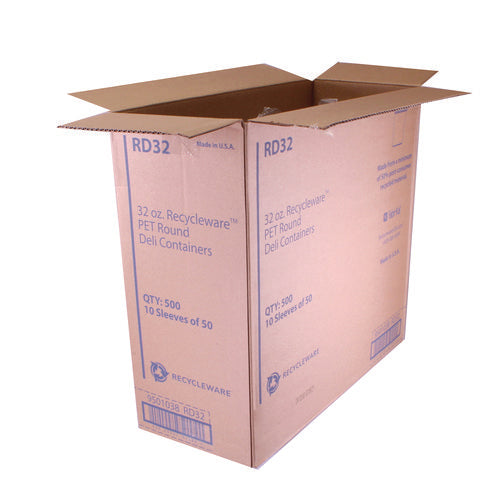 Image of Fabri-Kal® Recycleware Round Deli Container, 32 oz, 4.6" Diameter x 5.8" h, Clear, Plastic, 500/Carton